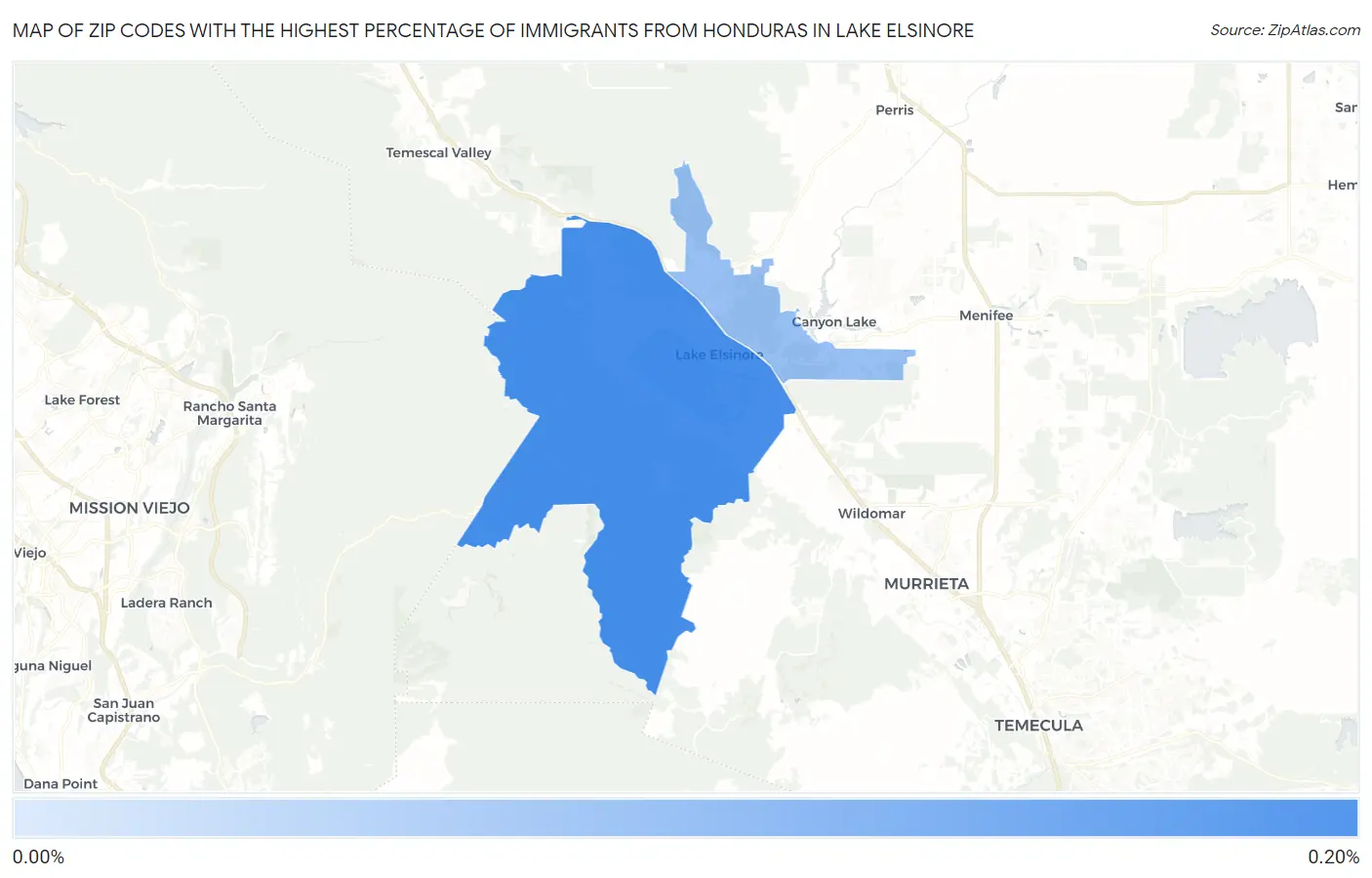 Zip Codes with the Highest Percentage of Immigrants from Honduras in Lake Elsinore Map