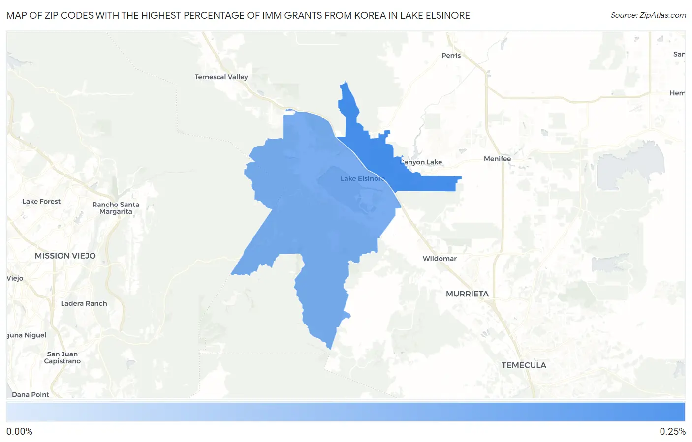 Zip Codes with the Highest Percentage of Immigrants from Korea in Lake Elsinore Map