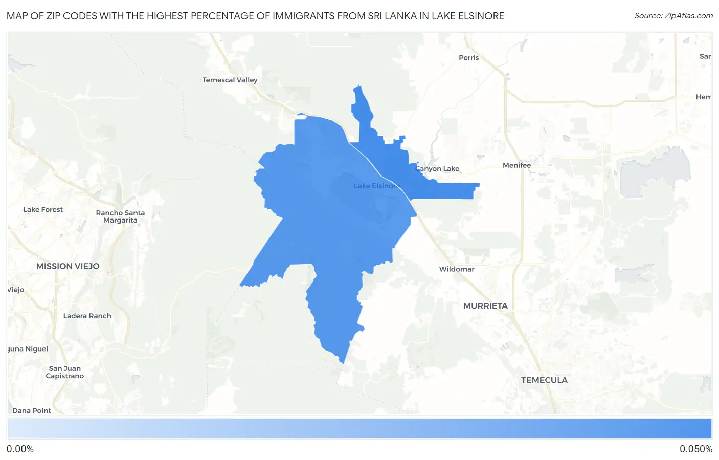 Zip Codes with the Highest Percentage of Immigrants from Sri Lanka in Lake Elsinore Map