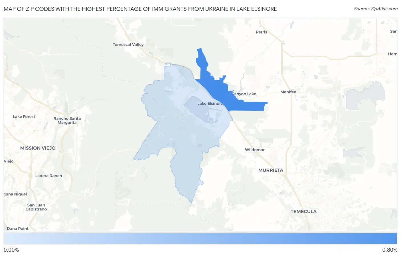 Zip Codes with the Highest Percentage of Immigrants from Ukraine in Lake Elsinore Map