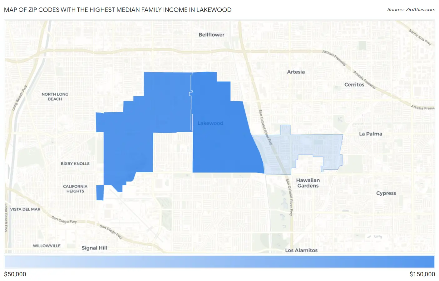 Zip Codes with the Highest Median Family Income in Lakewood Map