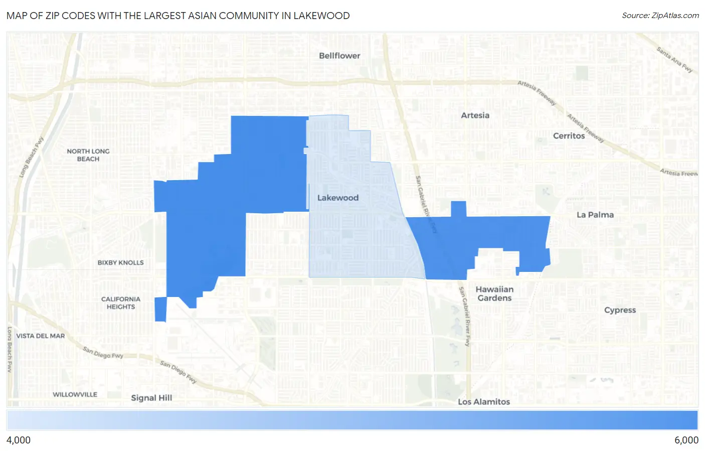 Zip Codes with the Largest Asian Community in Lakewood Map