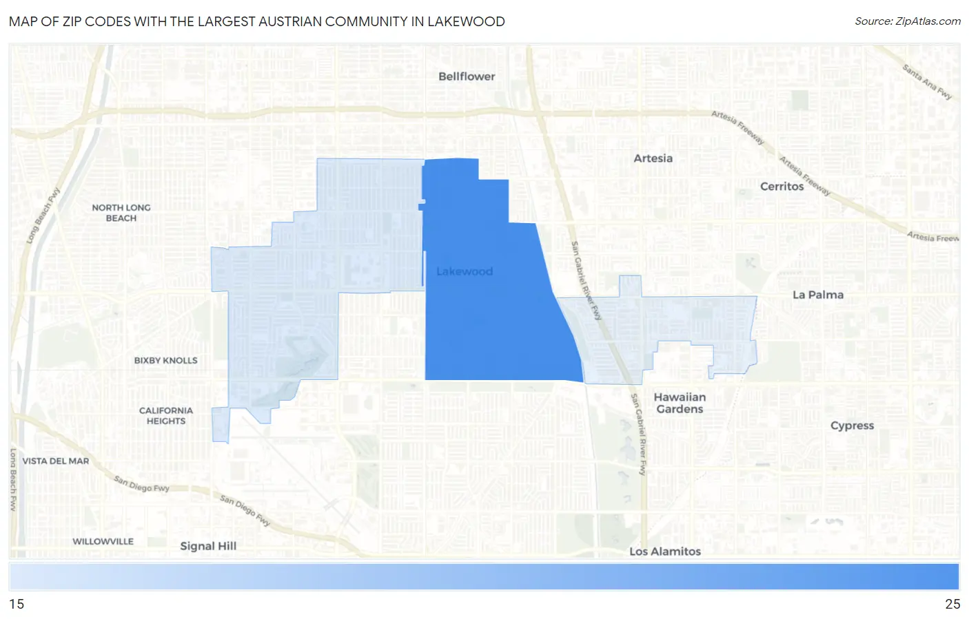 Zip Codes with the Largest Austrian Community in Lakewood Map