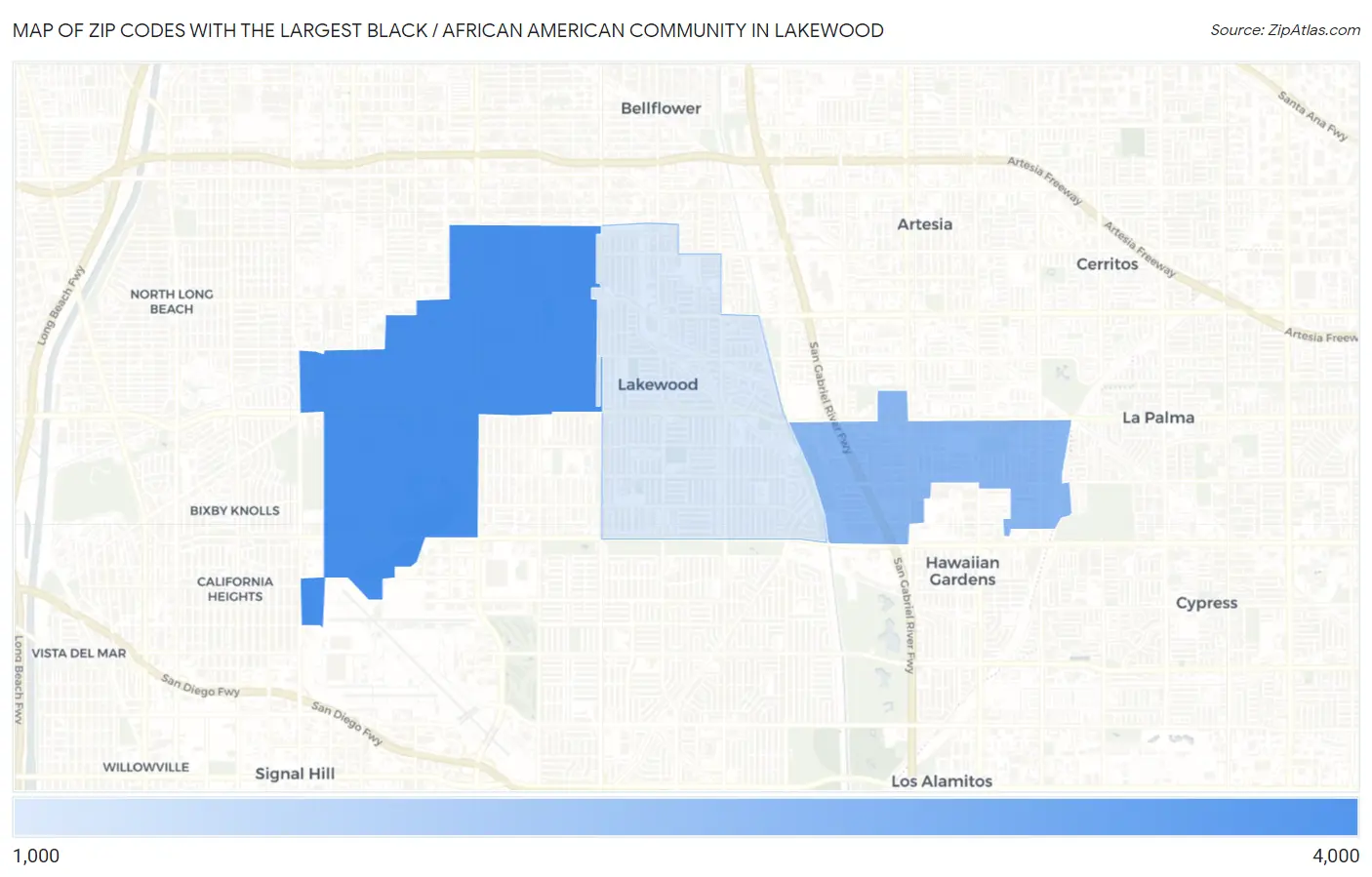 Zip Codes with the Largest Black / African American Community in Lakewood Map