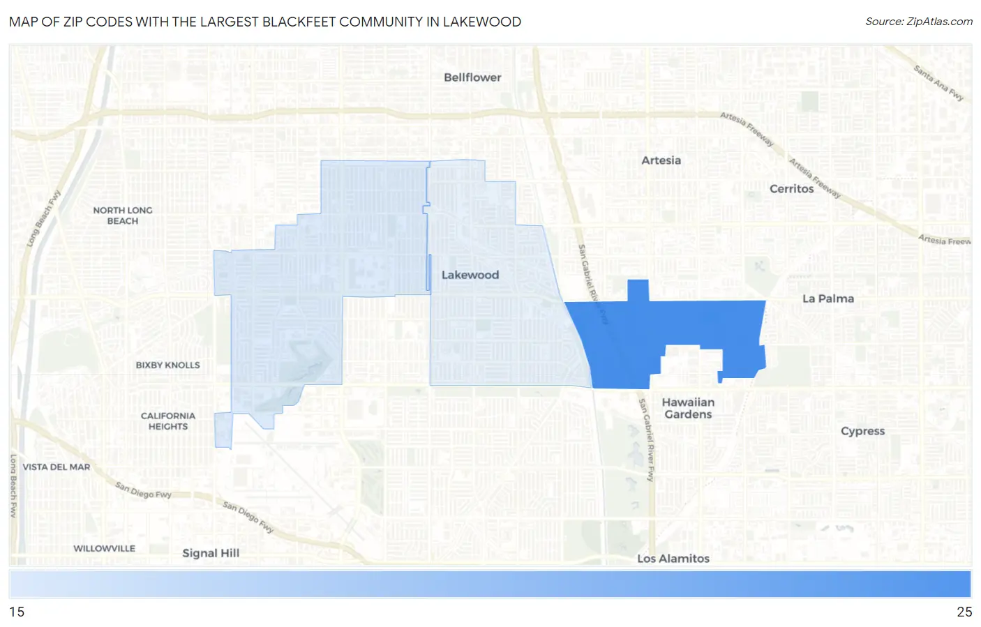 Zip Codes with the Largest Blackfeet Community in Lakewood Map