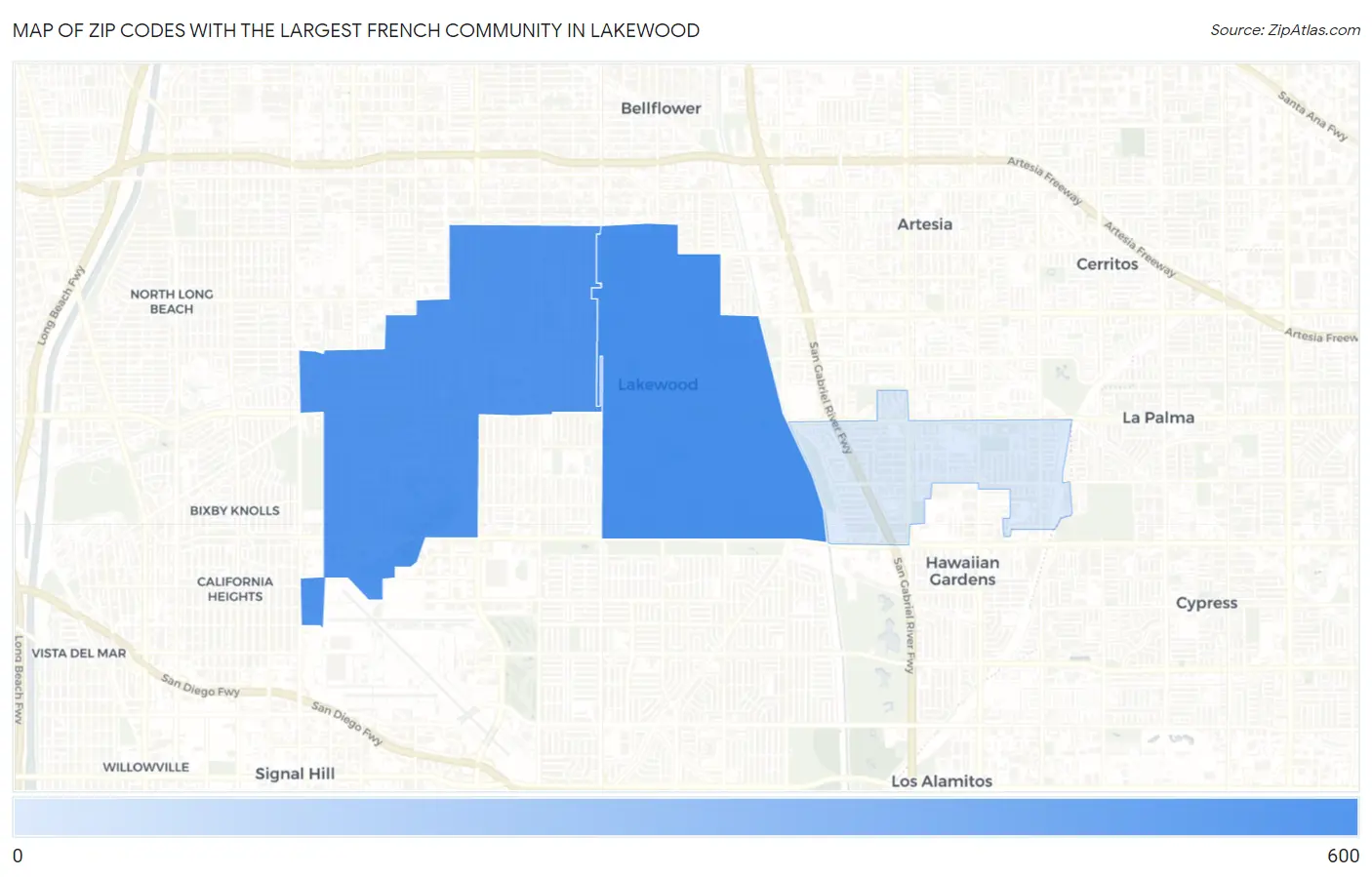 Zip Codes with the Largest French Community in Lakewood Map