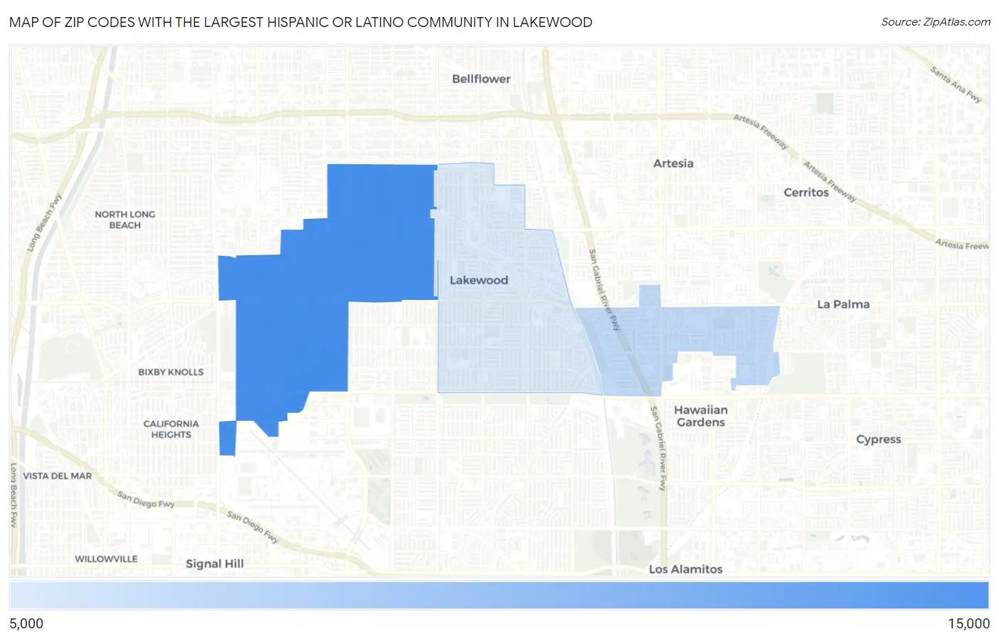 Zip Codes with the Largest Hispanic or Latino Community in Lakewood Map