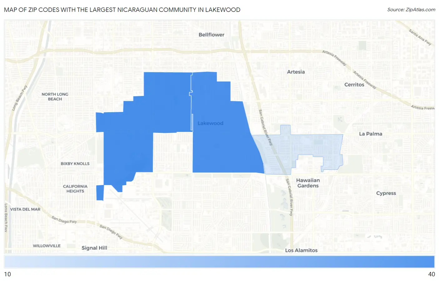 Zip Codes with the Largest Nicaraguan Community in Lakewood Map