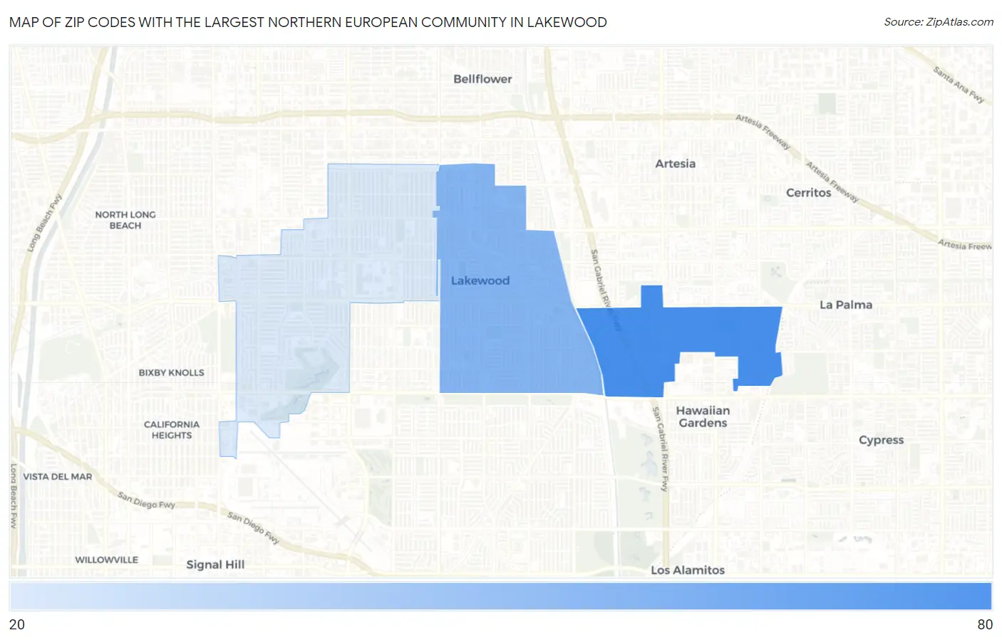 Zip Codes with the Largest Northern European Community in Lakewood Map