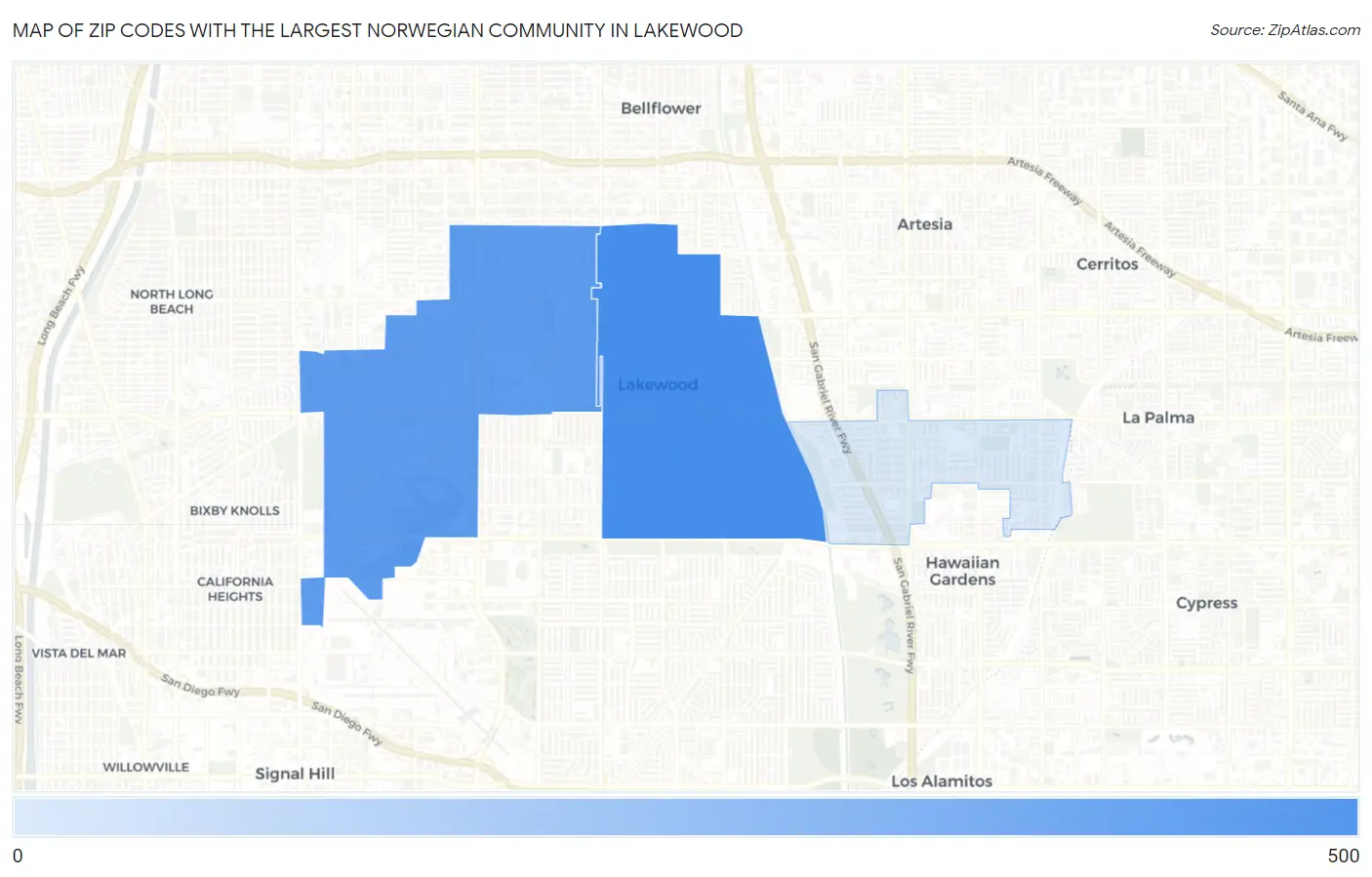 Zip Codes with the Largest Norwegian Community in Lakewood Map