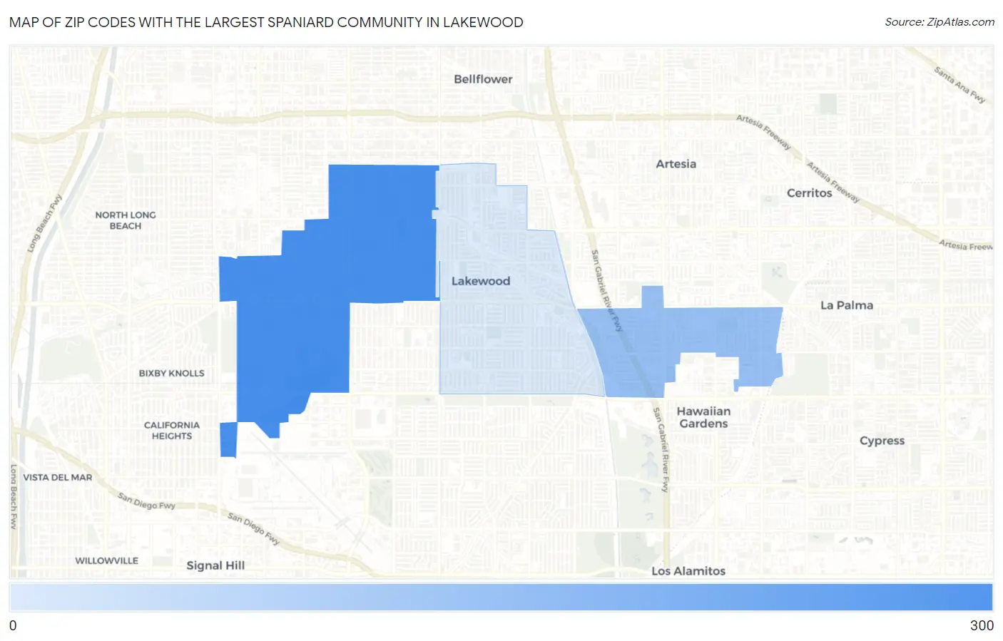 Zip Codes with the Largest Spaniard Community in Lakewood Map