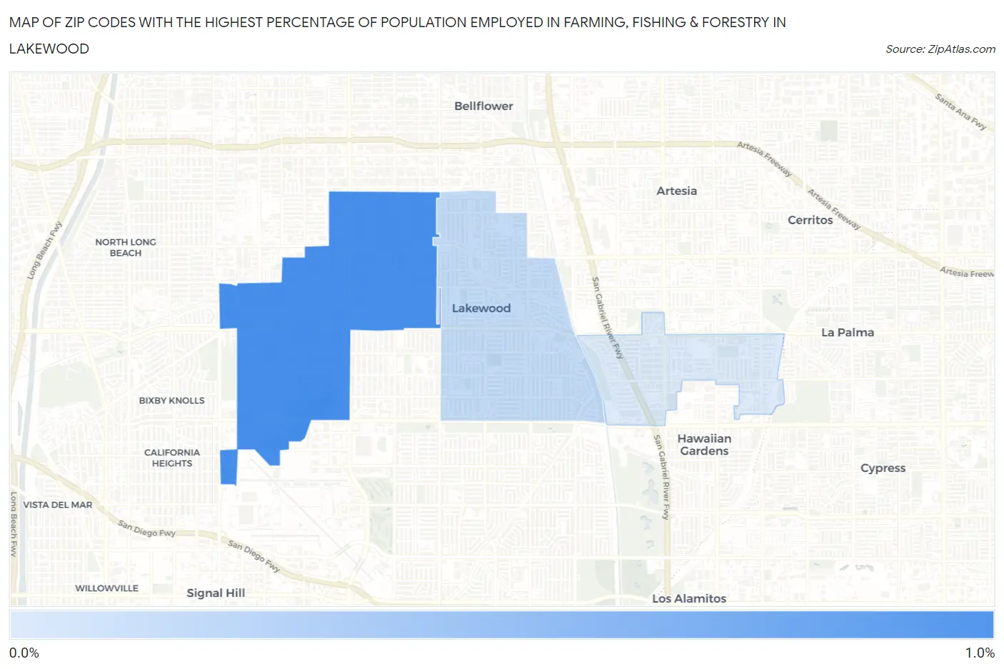 Zip Codes with the Highest Percentage of Population Employed in Farming, Fishing & Forestry in Lakewood Map