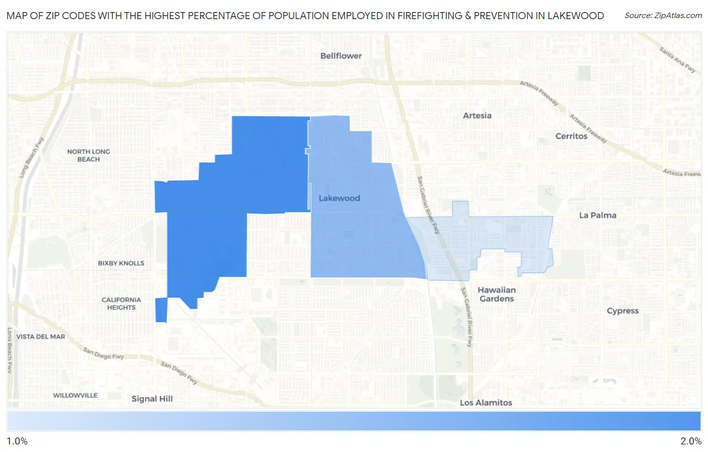 Zip Codes with the Highest Percentage of Population Employed in Firefighting & Prevention in Lakewood Map