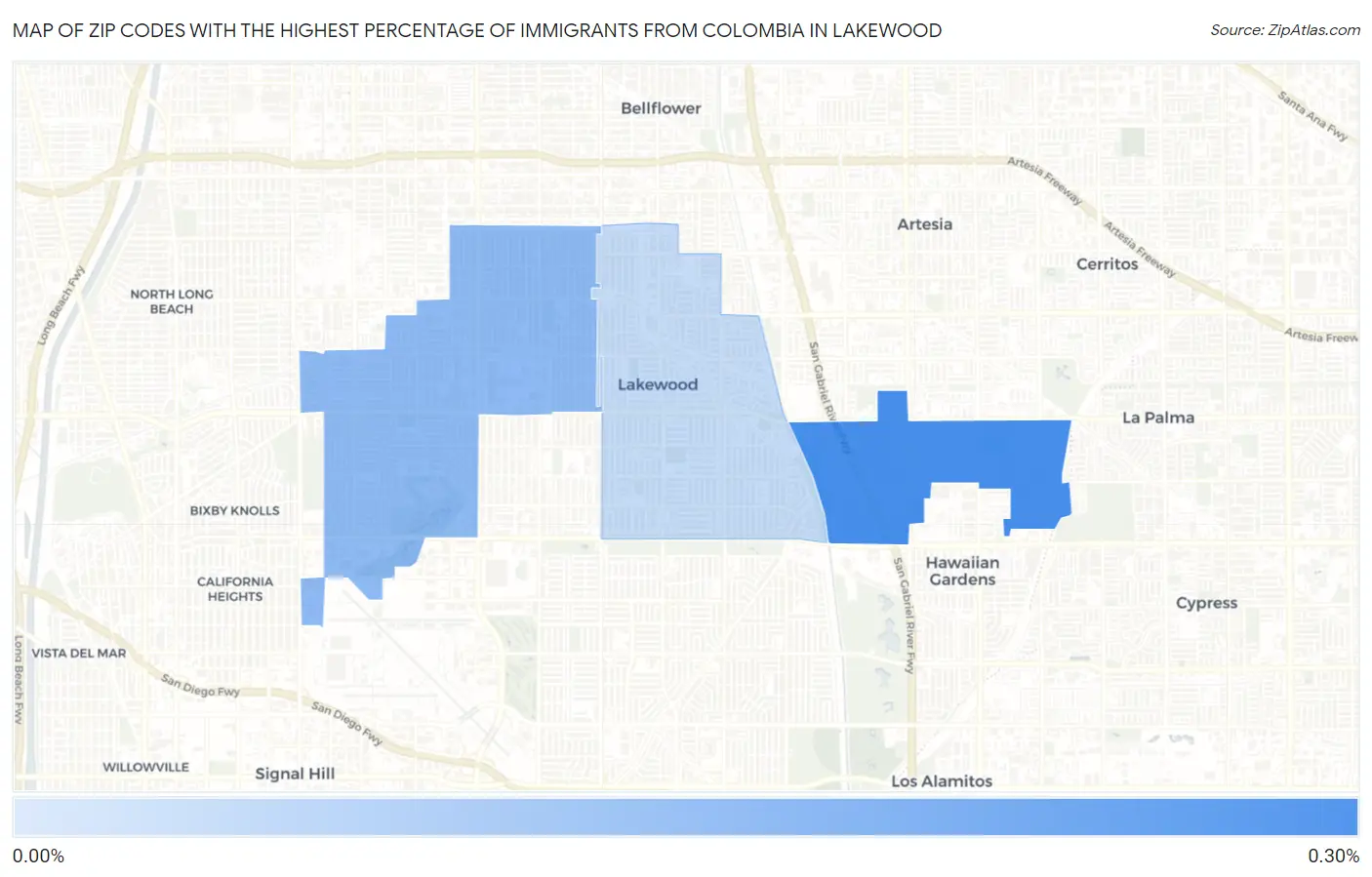 Zip Codes with the Highest Percentage of Immigrants from Colombia in Lakewood Map