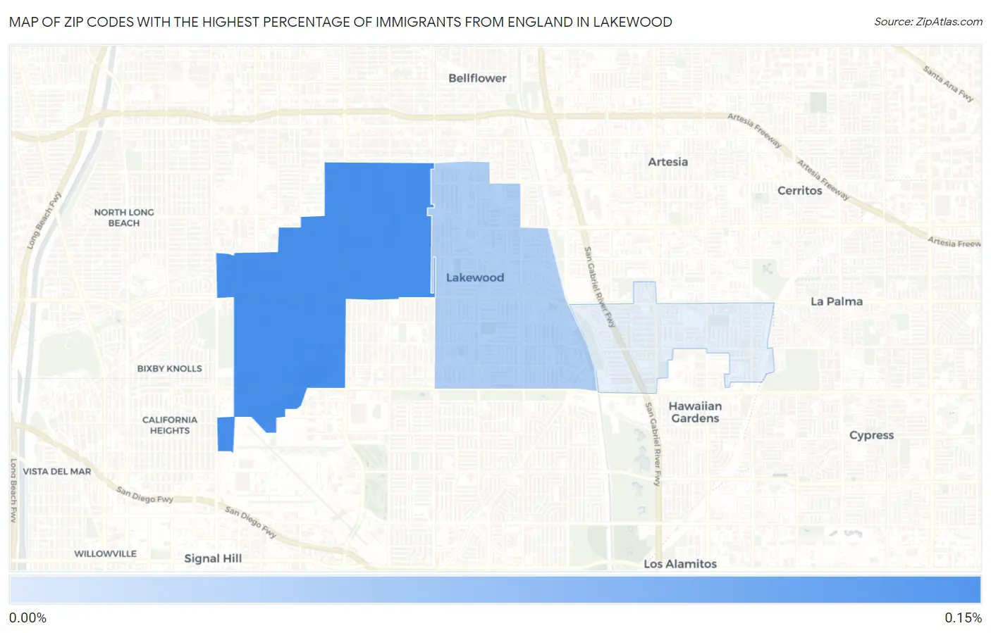 Zip Codes with the Highest Percentage of Immigrants from England in Lakewood Map