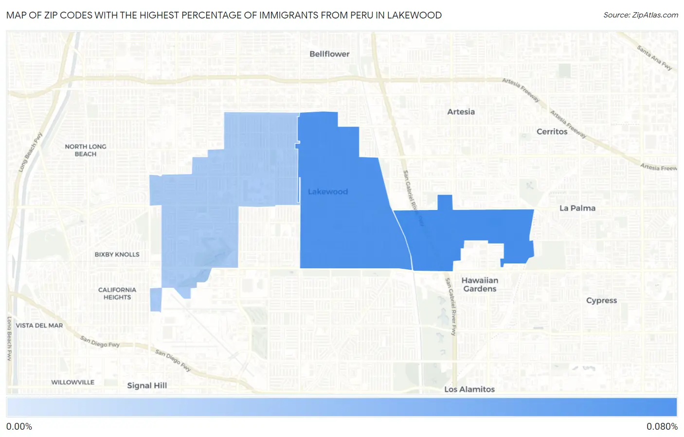 Zip Codes with the Highest Percentage of Immigrants from Peru in Lakewood Map