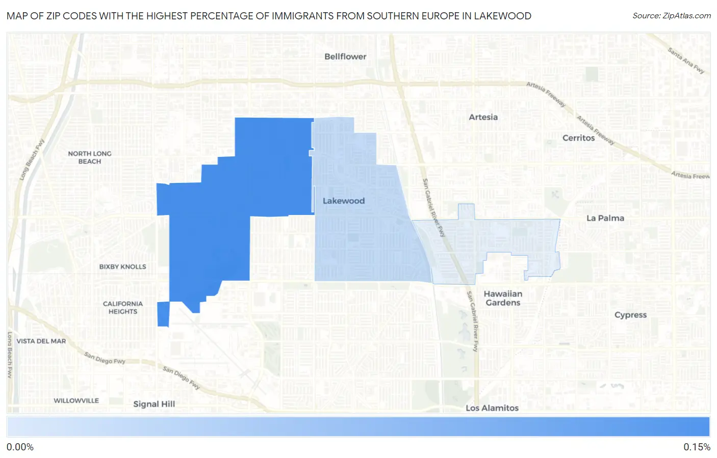 Zip Codes with the Highest Percentage of Immigrants from Southern Europe in Lakewood Map