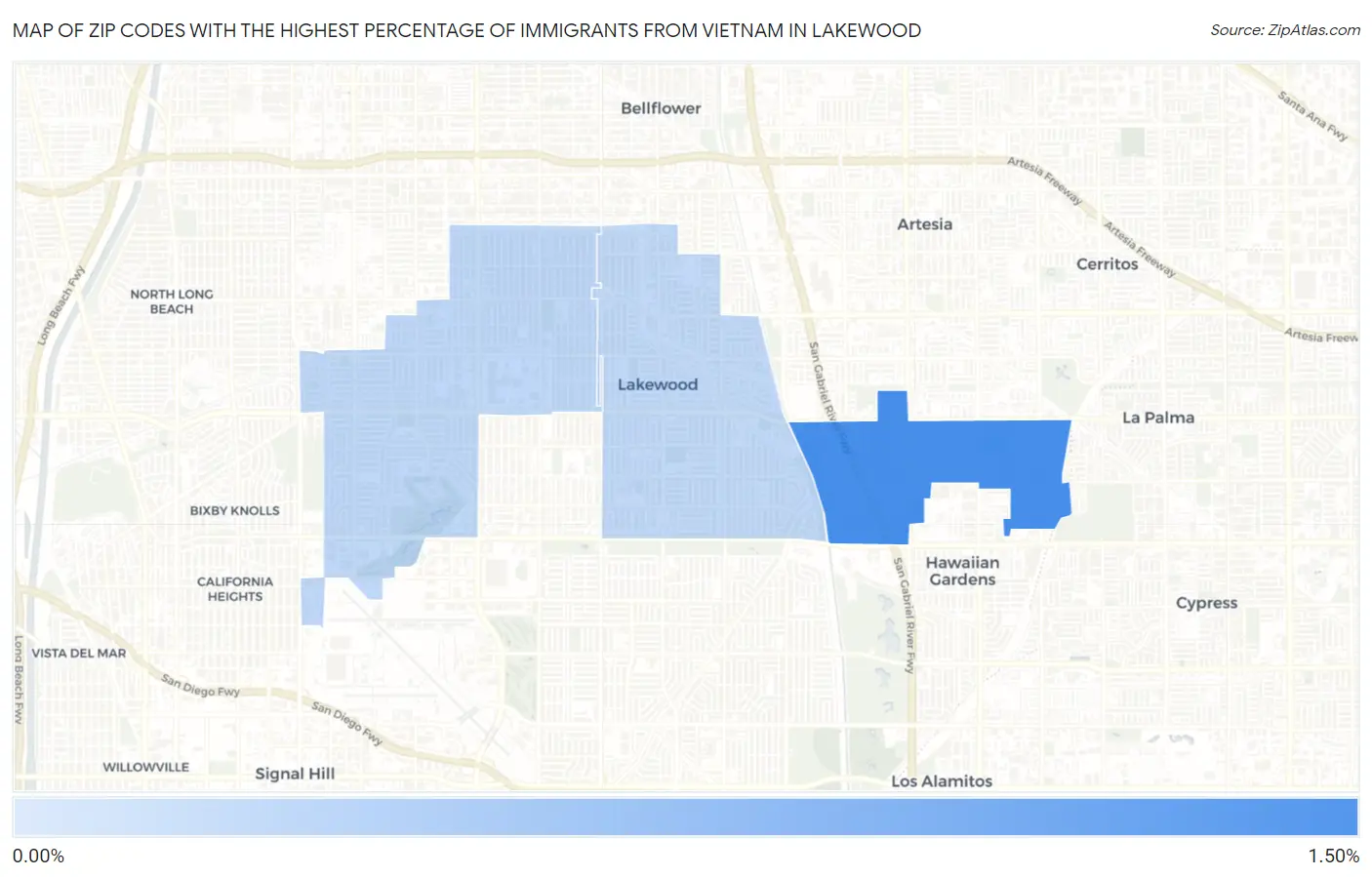 Zip Codes with the Highest Percentage of Immigrants from Vietnam in Lakewood Map