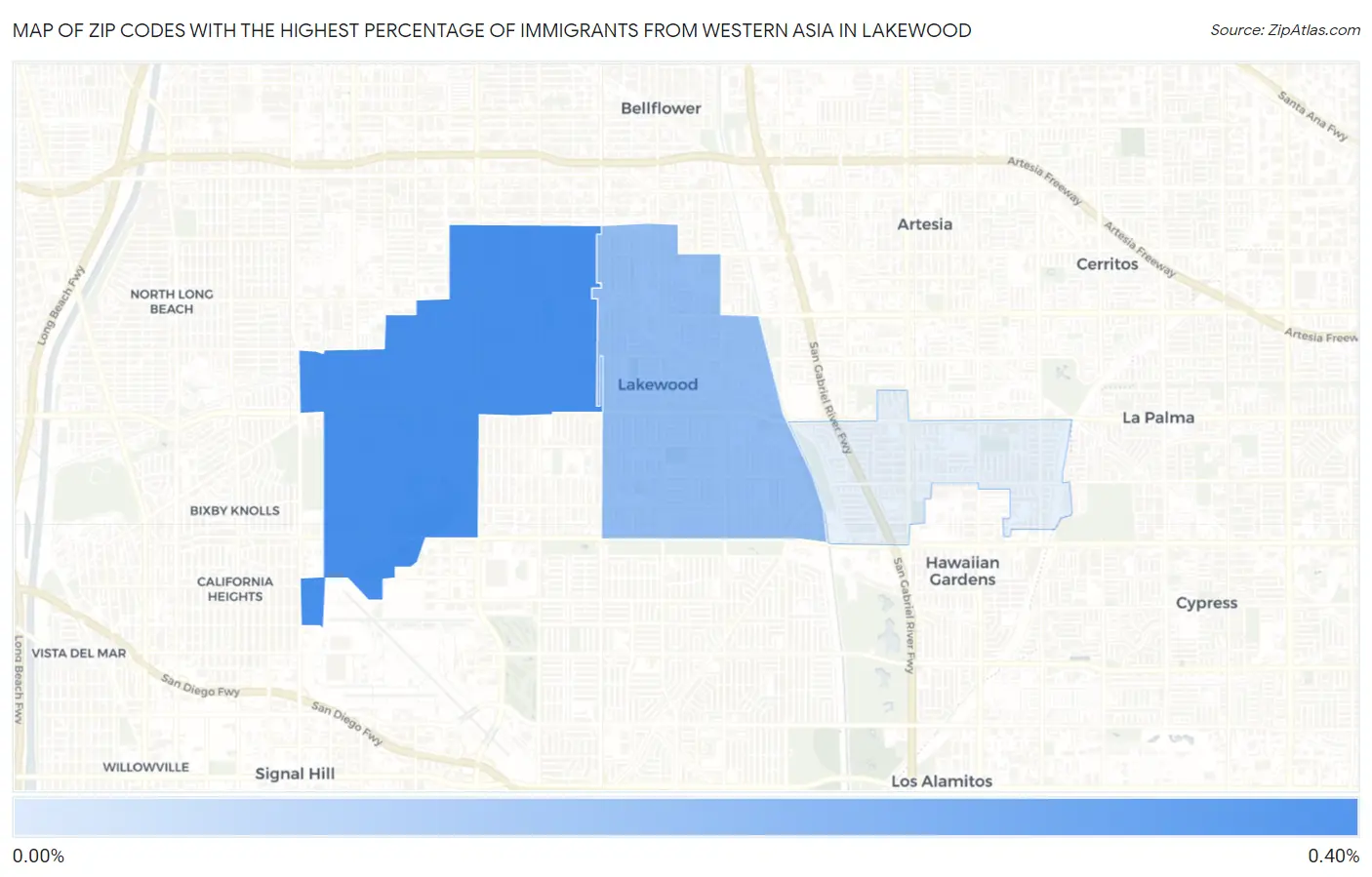 Zip Codes with the Highest Percentage of Immigrants from Western Asia in Lakewood Map