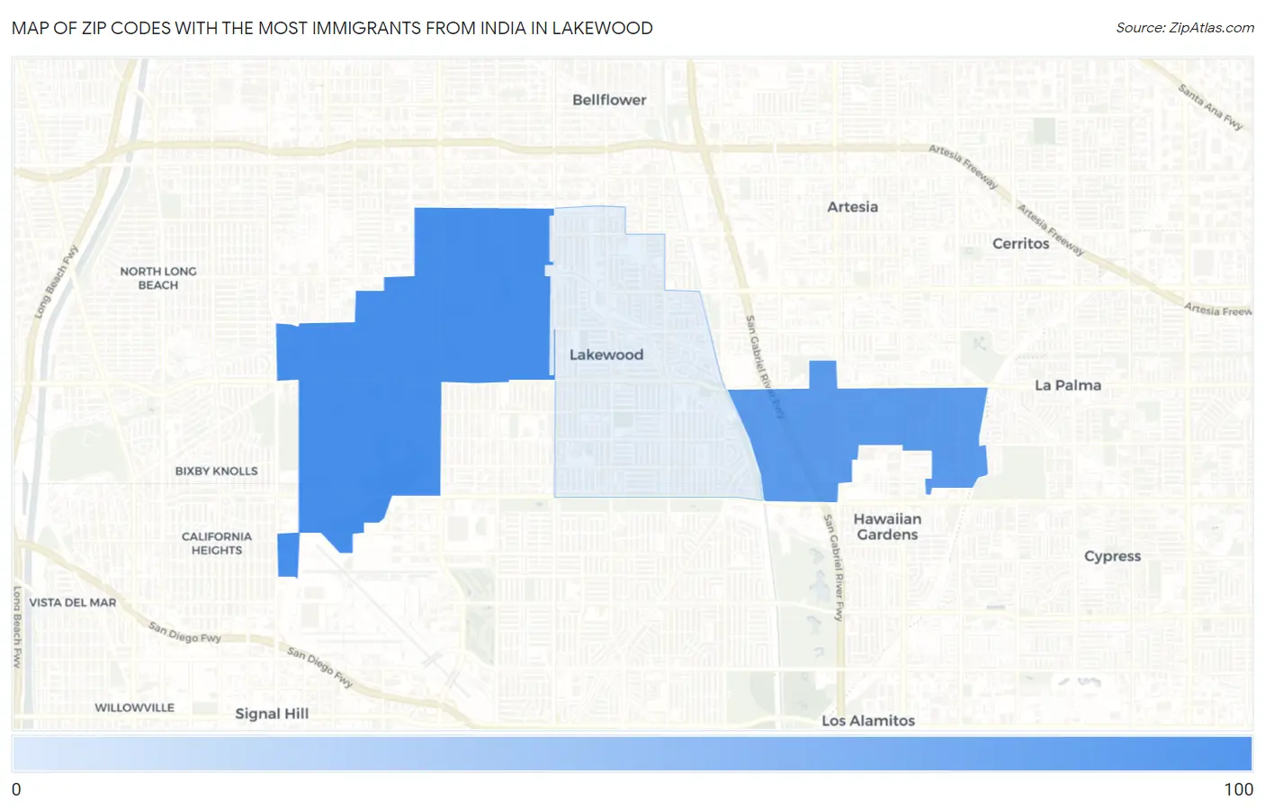 Zip Codes with the Most Immigrants from India in Lakewood Map