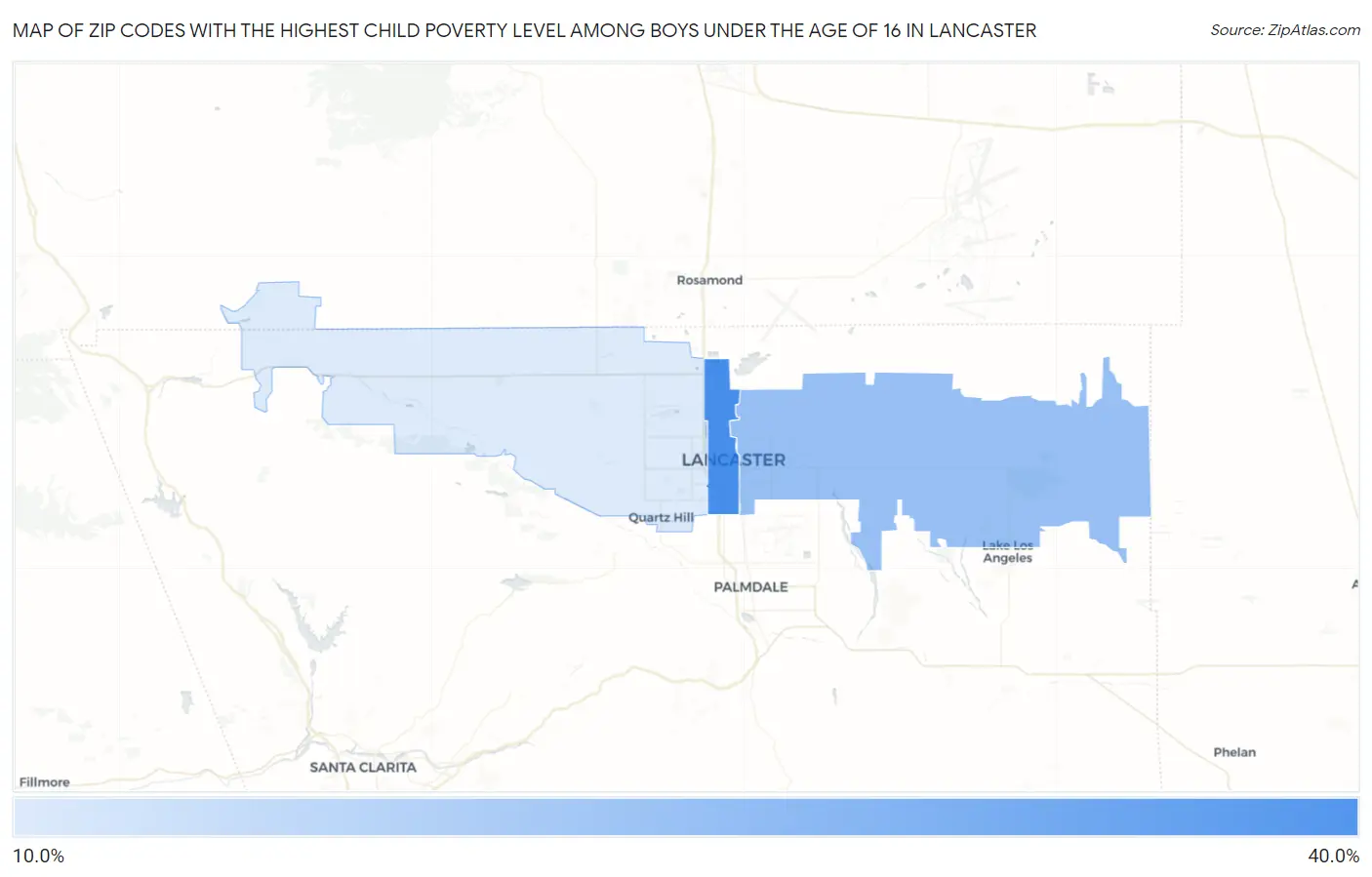 Zip Codes with the Highest Child Poverty Level Among Boys Under the Age of 16 in Lancaster Map