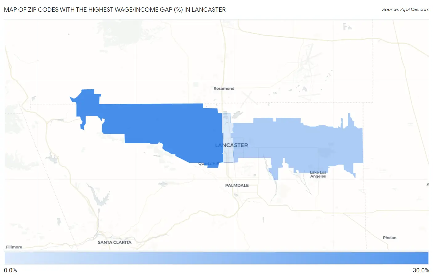 Zip Codes with the Highest Wage/Income Gap (%) in Lancaster Map