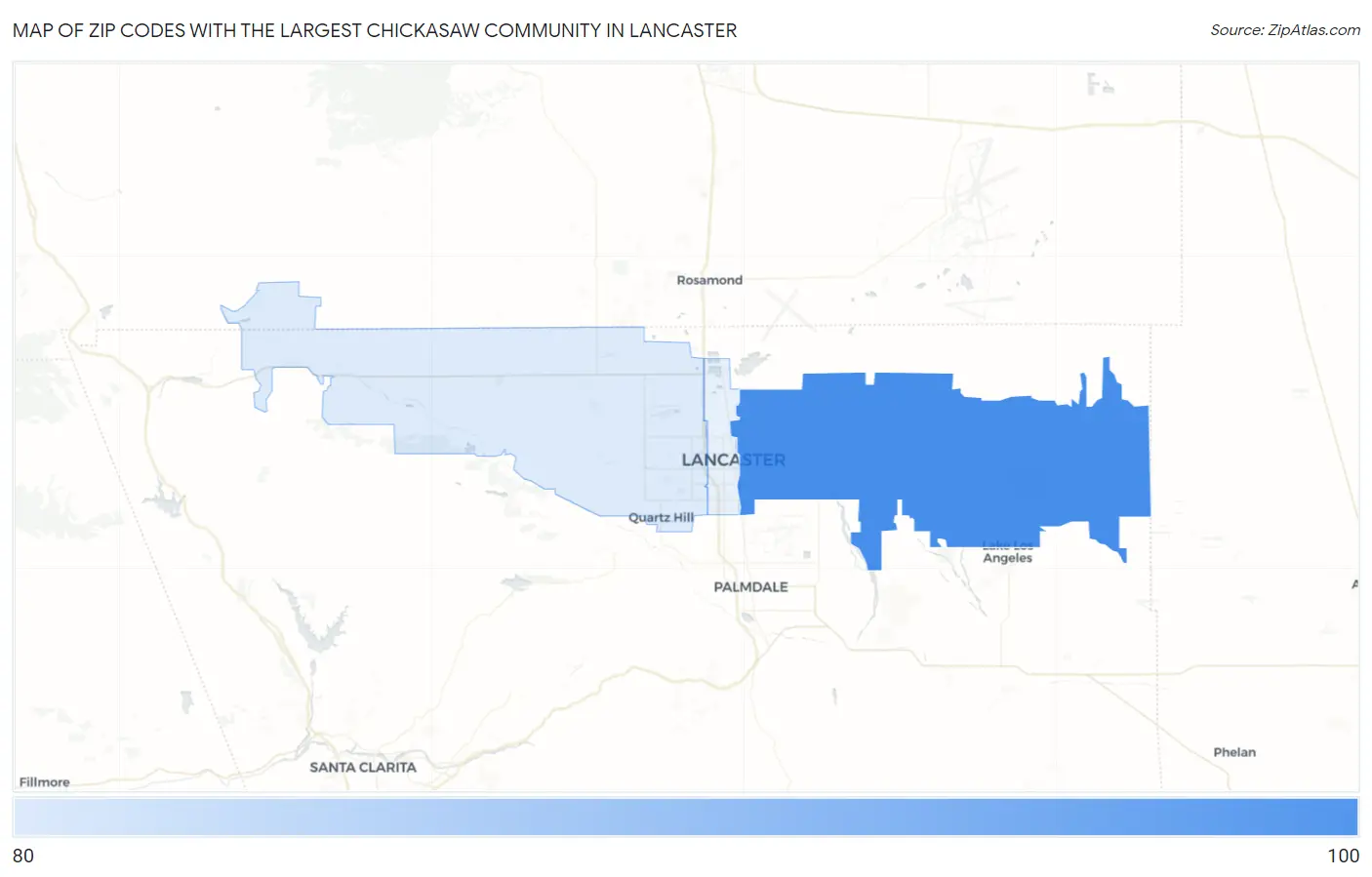 Zip Codes with the Largest Chickasaw Community in Lancaster Map