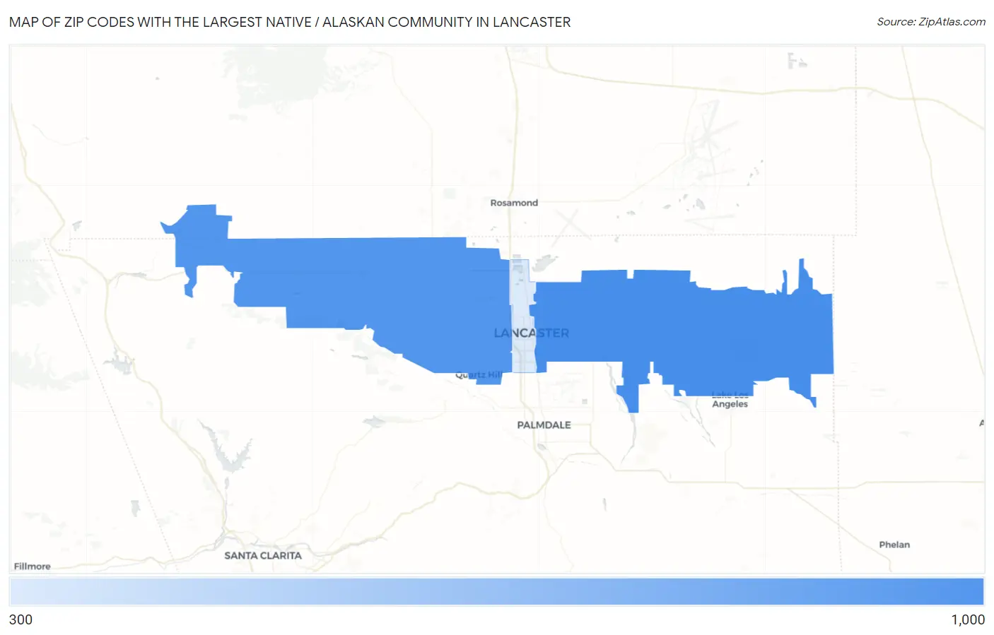Zip Codes with the Largest Native / Alaskan Community in Lancaster Map