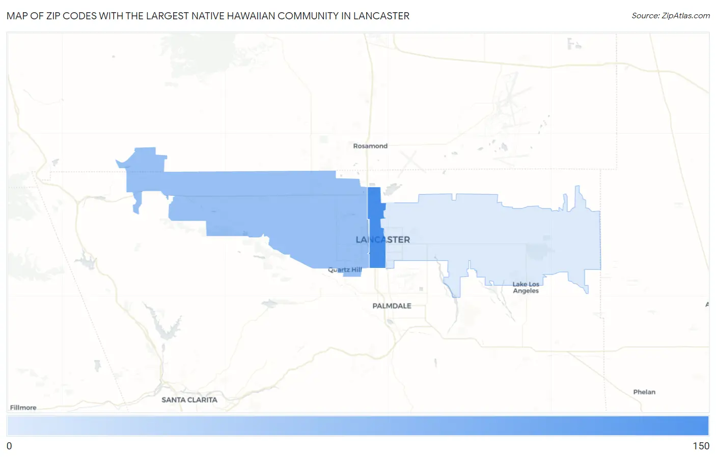 Zip Codes with the Largest Native Hawaiian Community in Lancaster Map