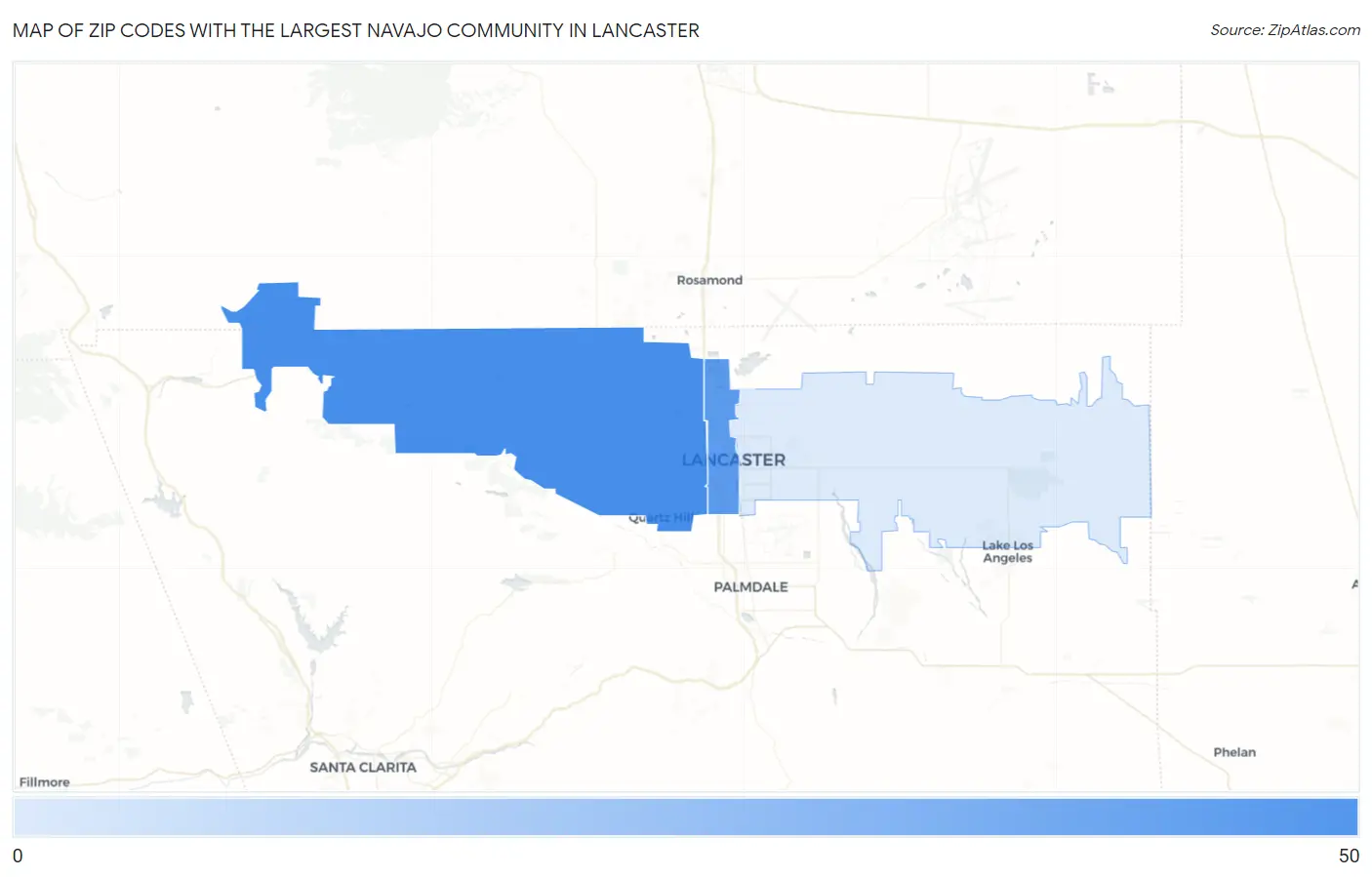 Zip Codes with the Largest Navajo Community in Lancaster Map