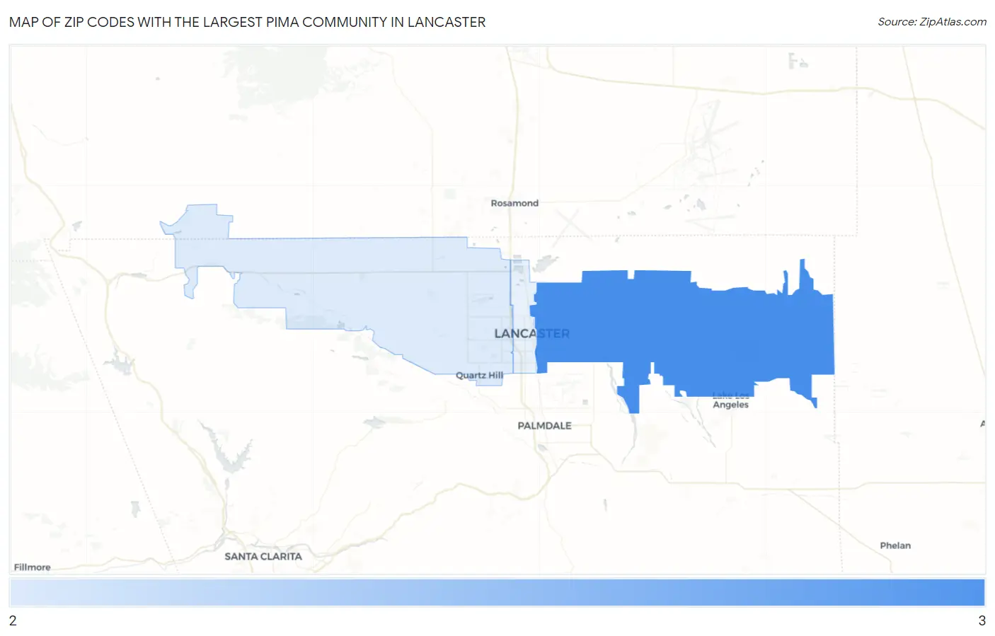 Zip Codes with the Largest Pima Community in Lancaster Map
