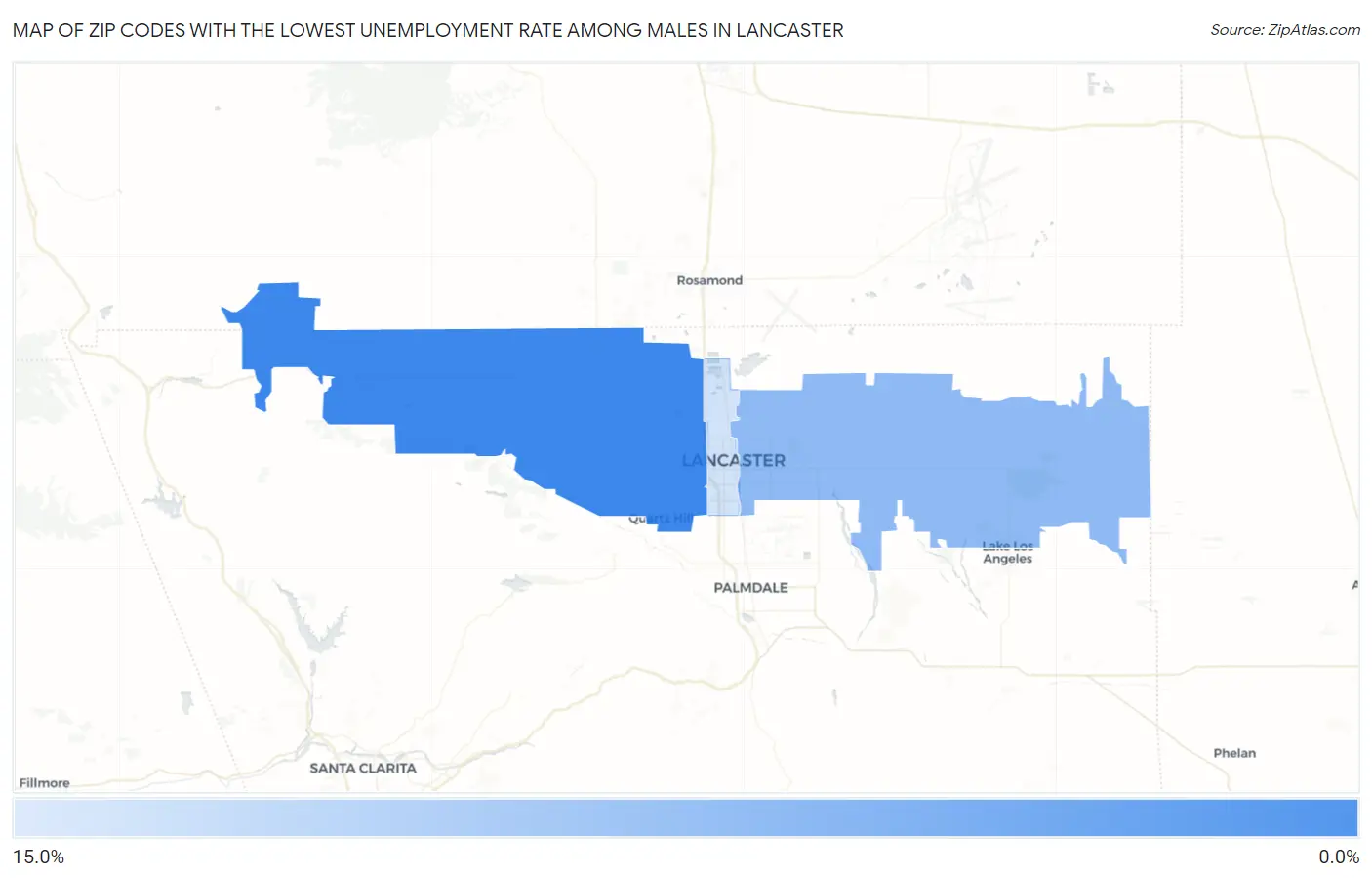 Zip Codes with the Lowest Unemployment Rate Among Males in Lancaster Map