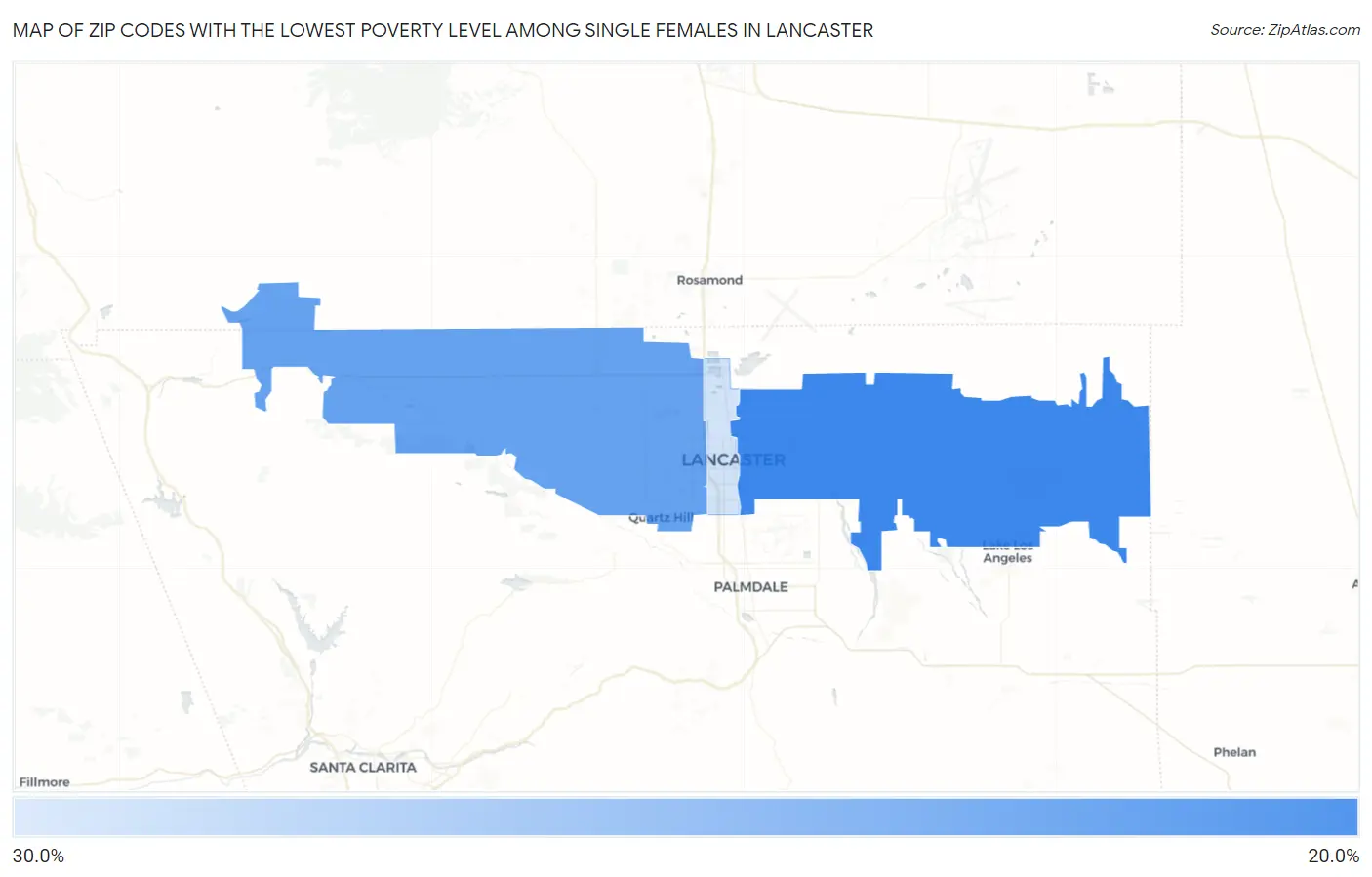 Zip Codes with the Lowest Poverty Level Among Single Females in Lancaster Map