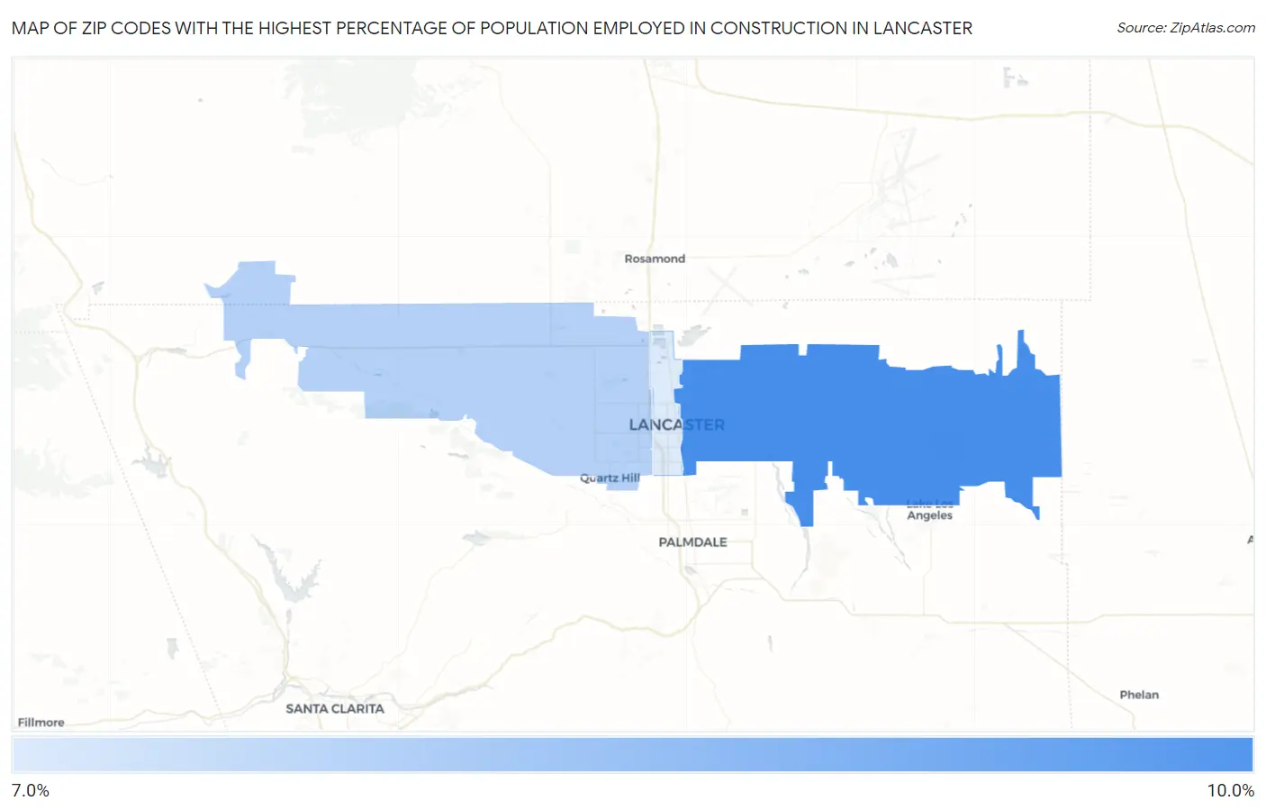 Zip Codes with the Highest Percentage of Population Employed in Construction in Lancaster Map
