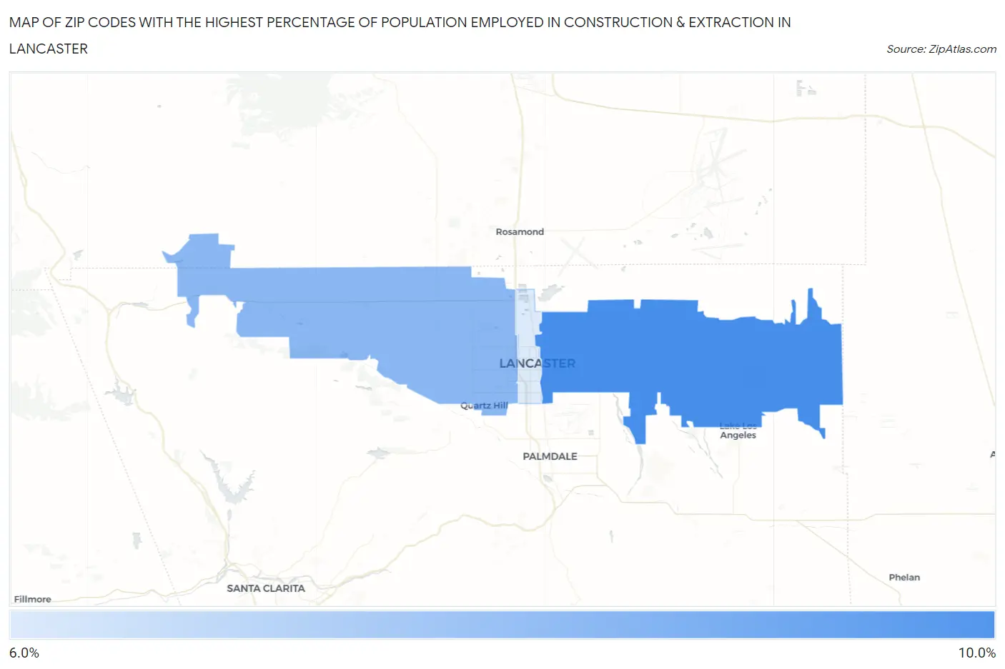 Zip Codes with the Highest Percentage of Population Employed in Construction & Extraction in Lancaster Map