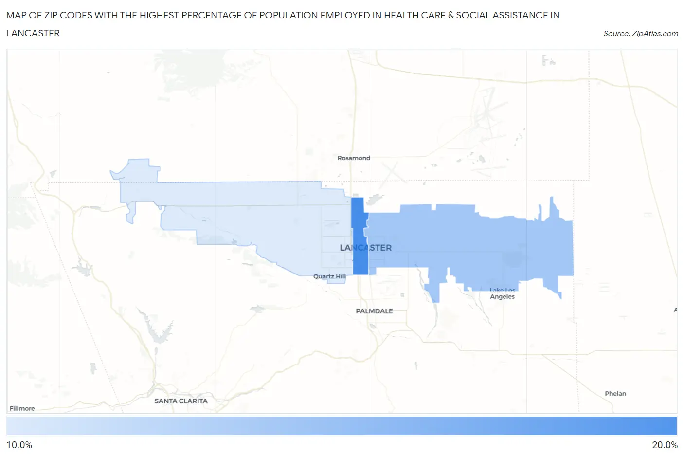 Zip Codes with the Highest Percentage of Population Employed in Health Care & Social Assistance in Lancaster Map