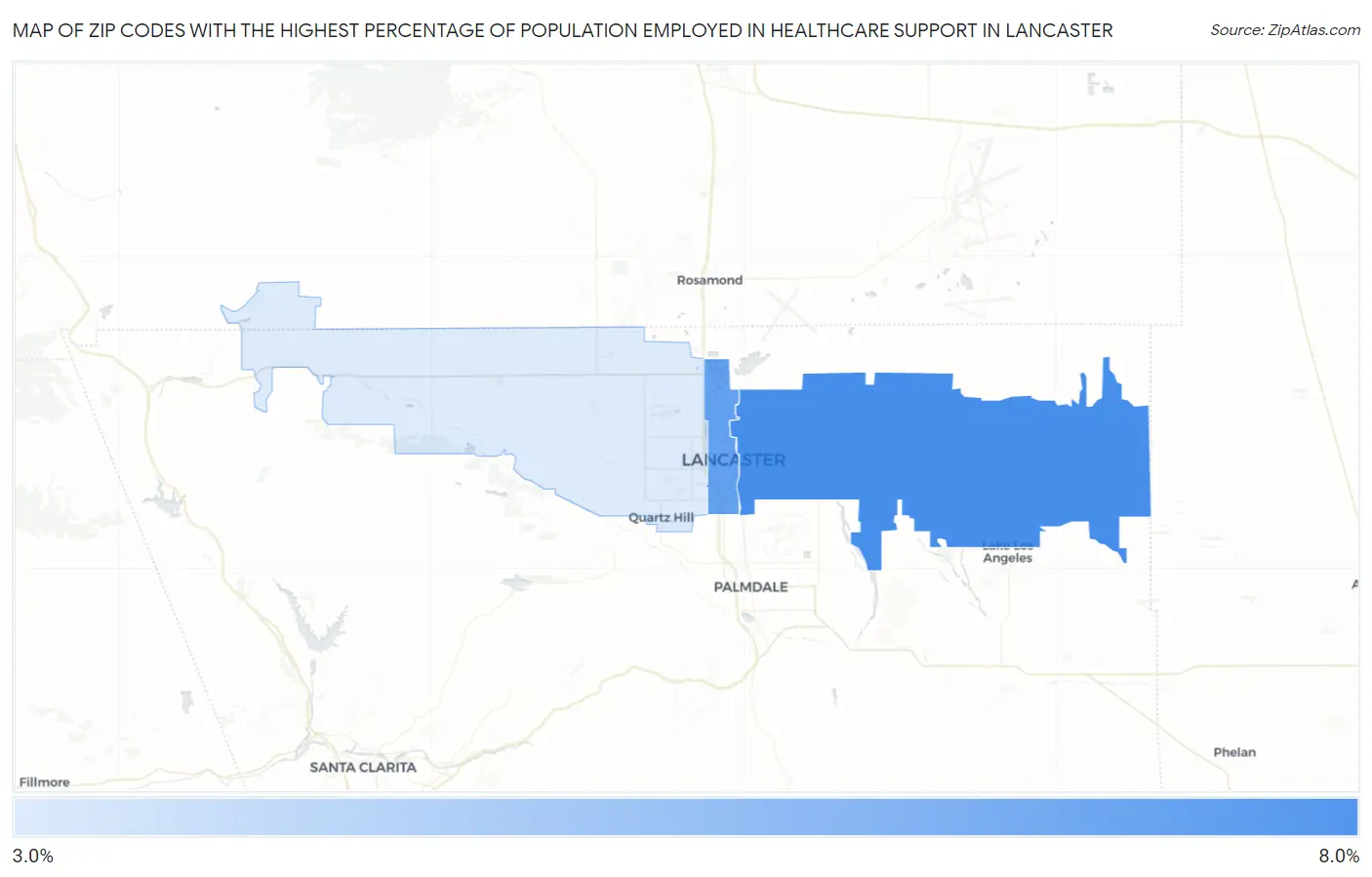 Zip Codes with the Highest Percentage of Population Employed in Healthcare Support in Lancaster Map