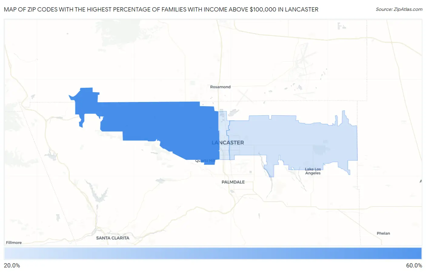 Zip Codes with the Highest Percentage of Families with Income Above $100,000 in Lancaster Map