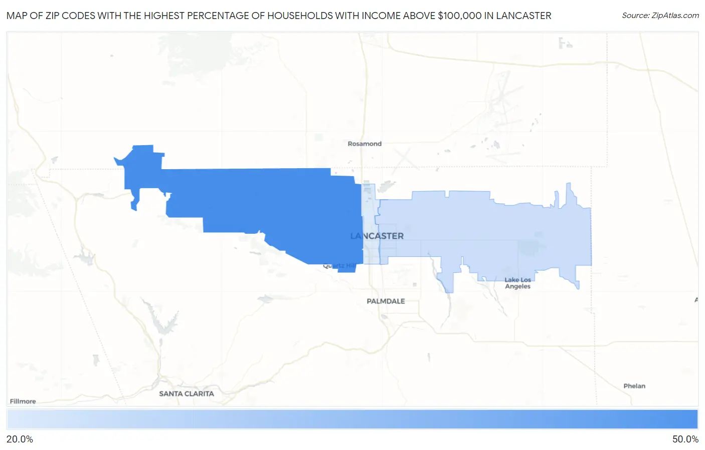 Zip Codes with the Highest Percentage of Households with Income Above $100,000 in Lancaster Map