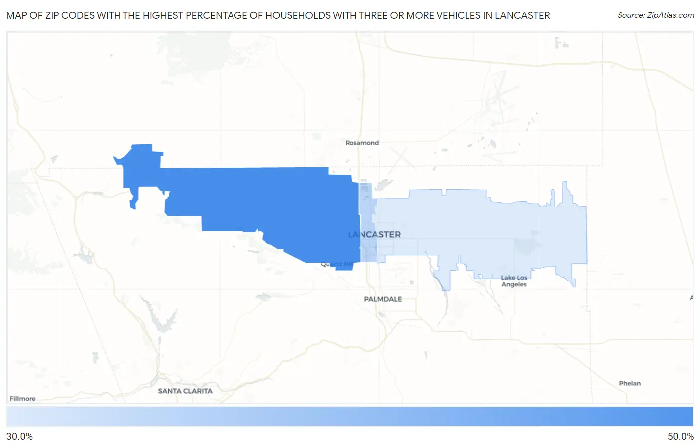 Zip Codes with the Highest Percentage of Households With Three or more Vehicles in Lancaster Map