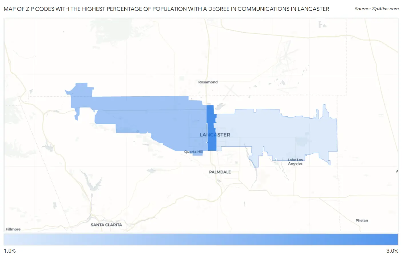 Zip Codes with the Highest Percentage of Population with a Degree in Communications in Lancaster Map