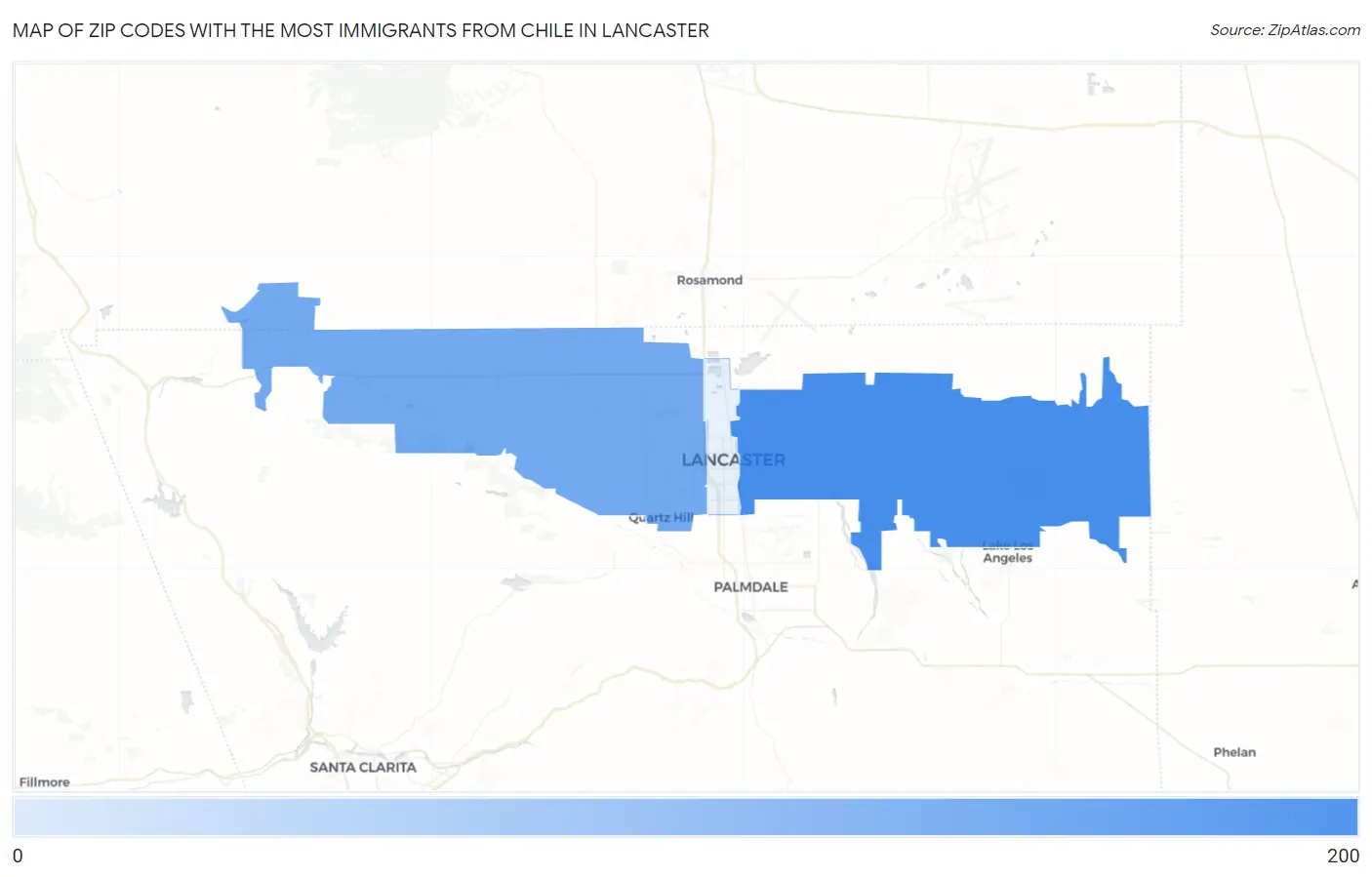 Zip Codes with the Most Immigrants from Chile in Lancaster Map