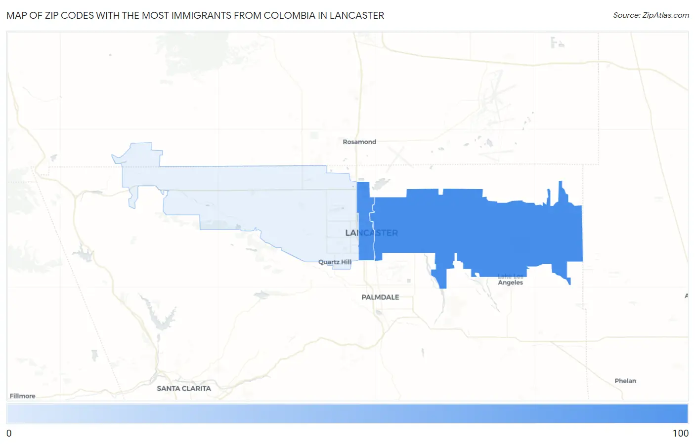 Zip Codes with the Most Immigrants from Colombia in Lancaster Map