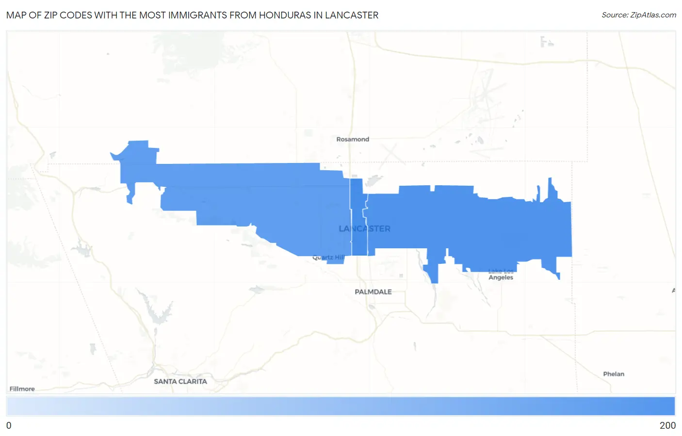 Zip Codes with the Most Immigrants from Honduras in Lancaster Map