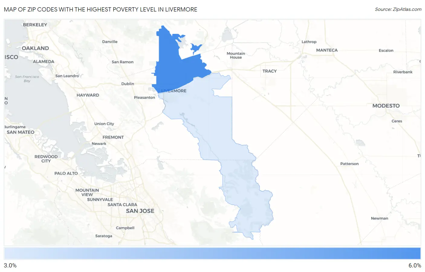 Zip Codes with the Highest Poverty Level in Livermore Map