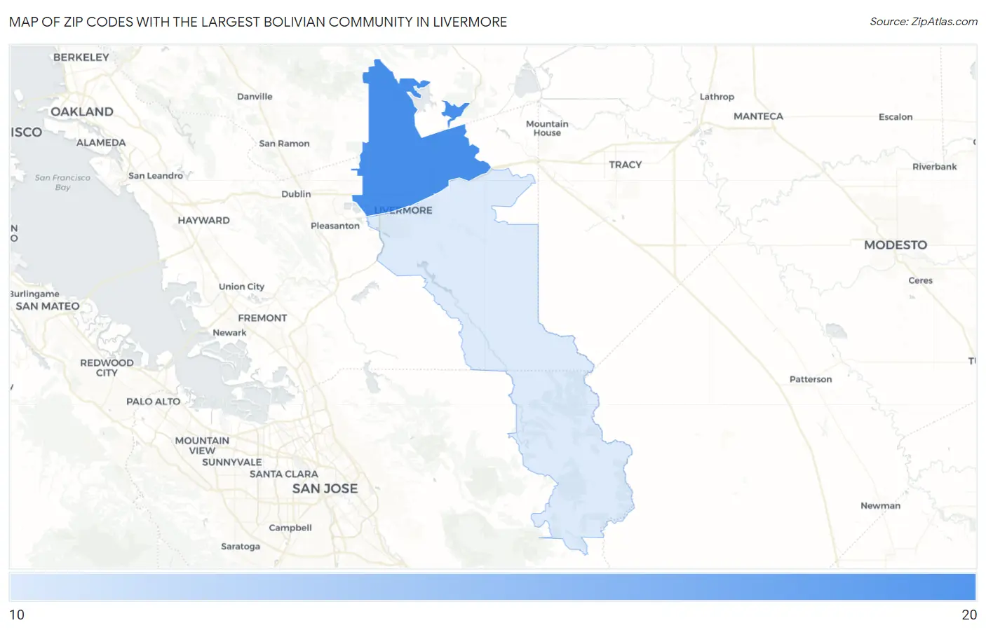 Zip Codes with the Largest Bolivian Community in Livermore Map
