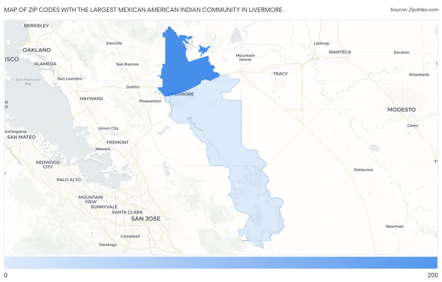Zip Codes with the Largest Mexican American Indian Community in Livermore Map