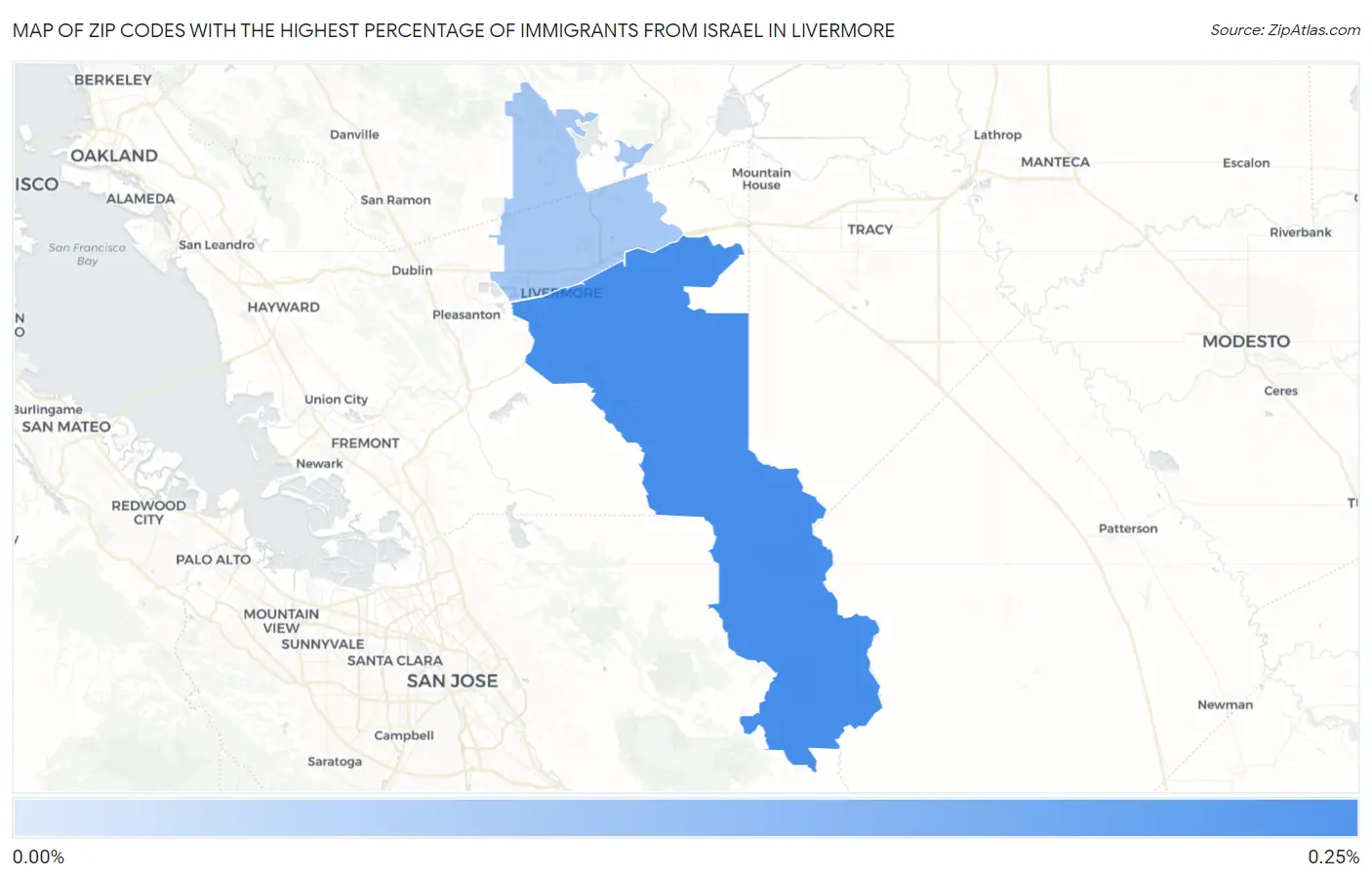 Zip Codes with the Highest Percentage of Immigrants from Israel in Livermore Map