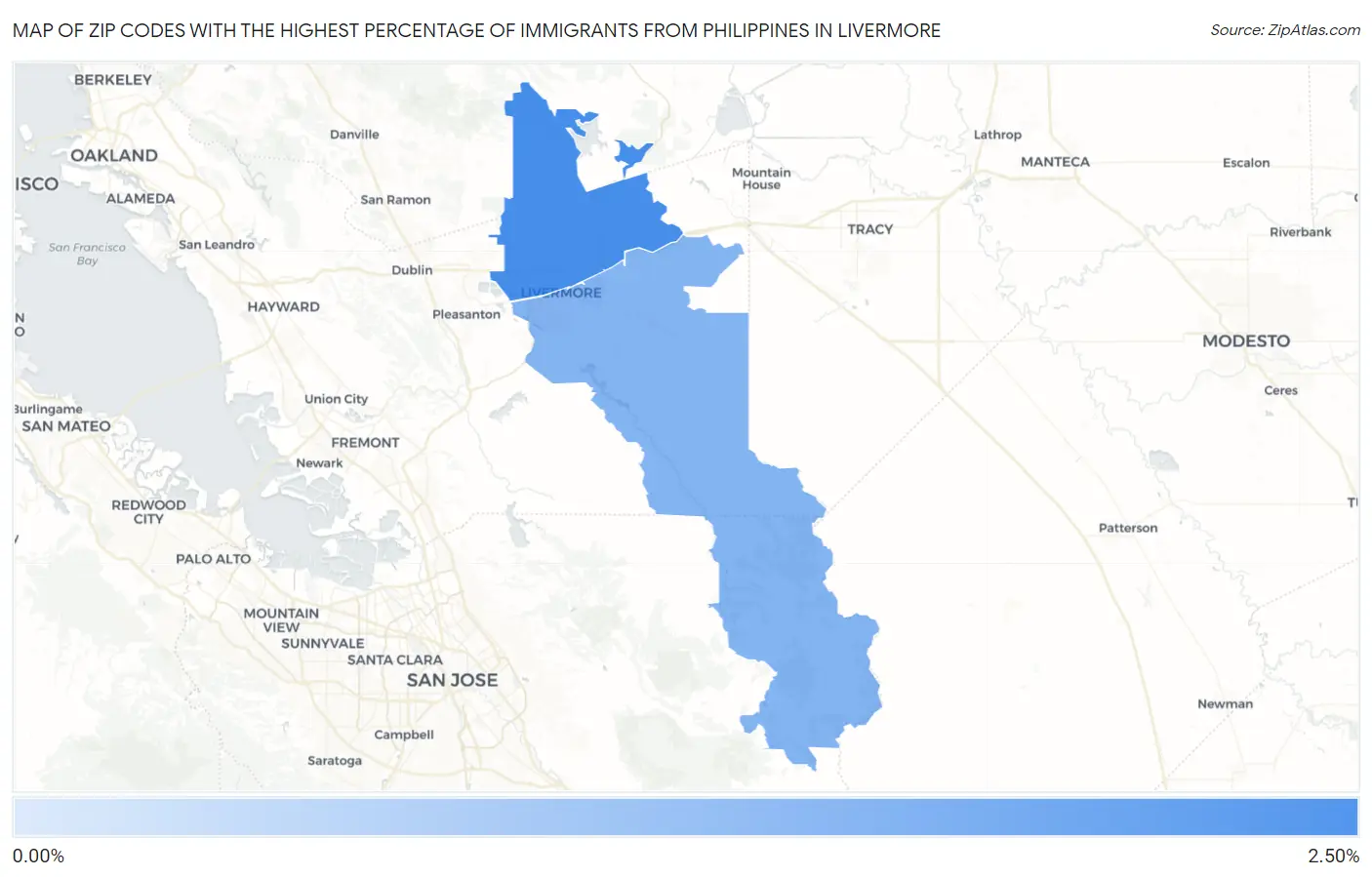 Zip Codes with the Highest Percentage of Immigrants from Philippines in Livermore Map