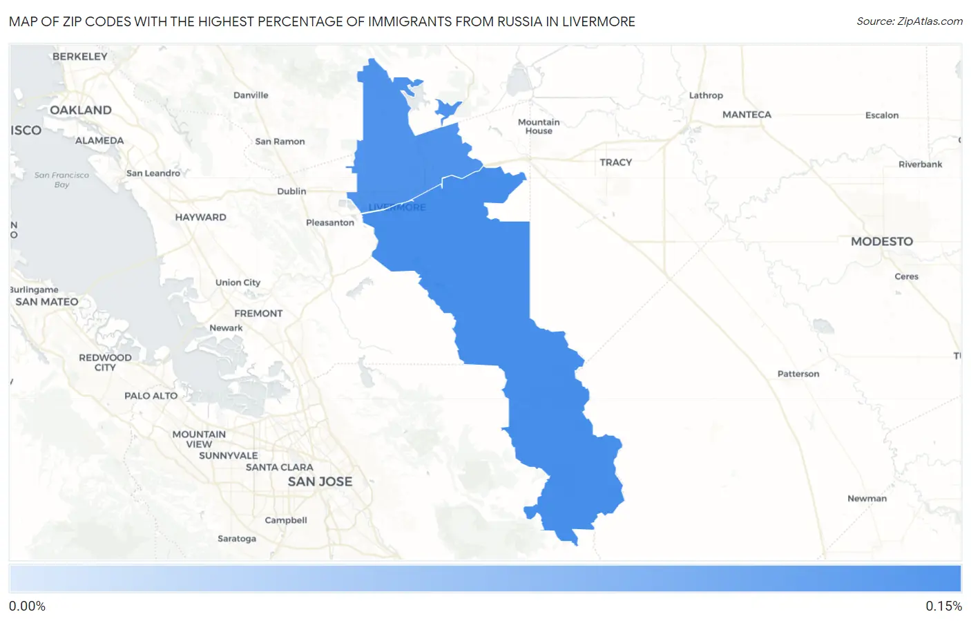 Zip Codes with the Highest Percentage of Immigrants from Russia in Livermore Map